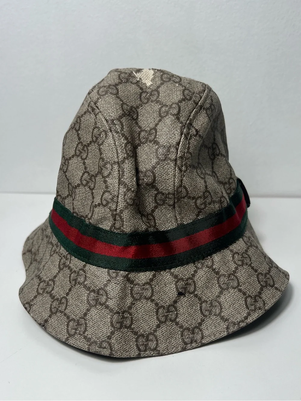 Gucci GG Supreme Monogram Logo Canvas Web Stripe Bucket Hat